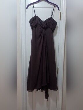 David's Bridal Chocolate Brown Spaghetti Strap Flowy Chiffon Dress 8